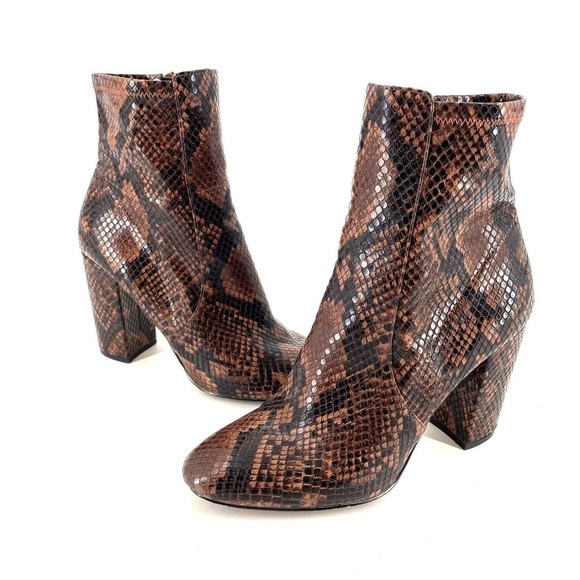 ALDO Brown Snake Sock Mid Heel Boot - Picture 3 of 8